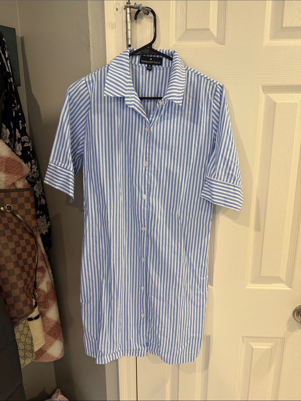 Blue & White Stripe Button-Up Shirt dress